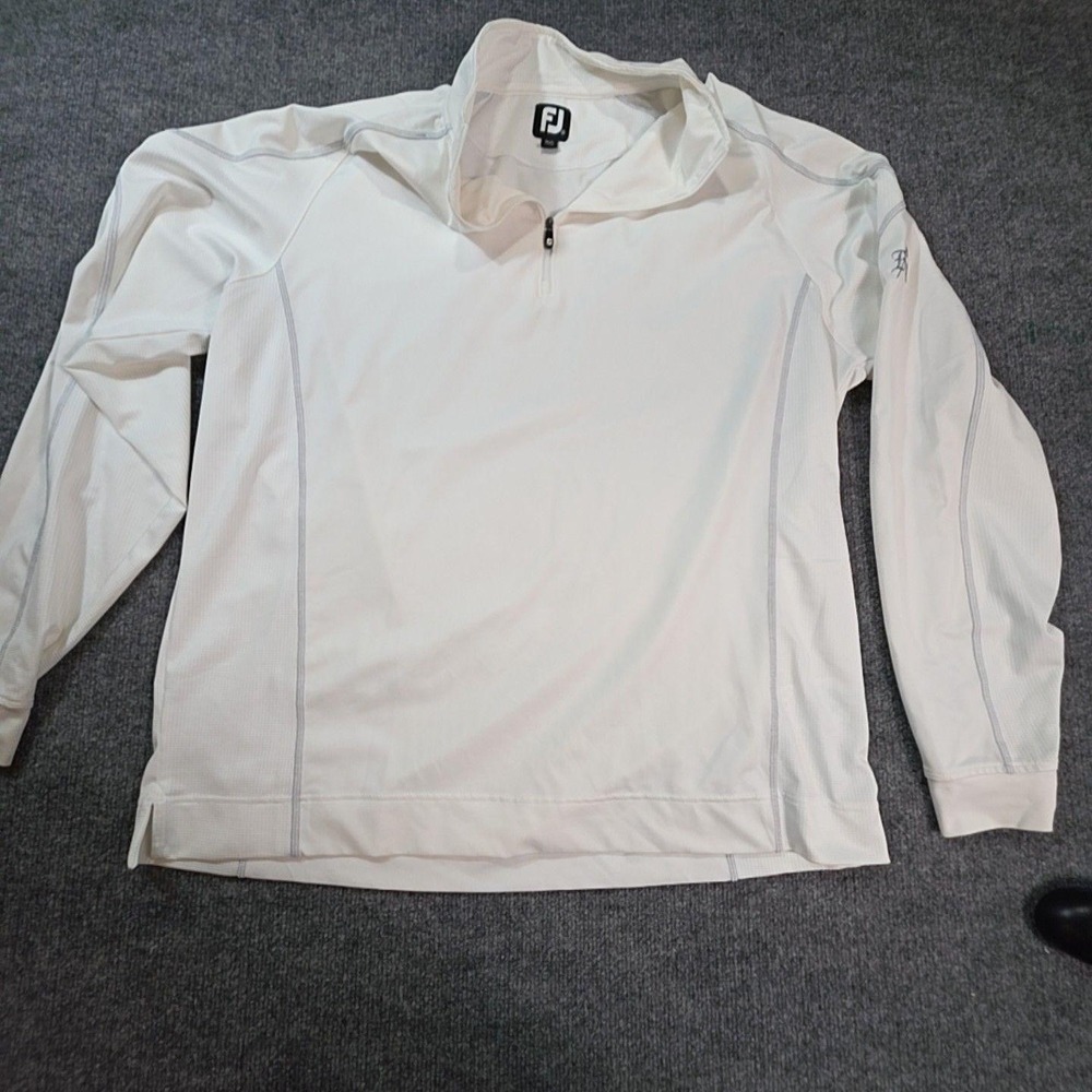 FootJoy Jacket Mens XL White 1/4 Zip Pullover Golf Stand Collar Knit Lightweight